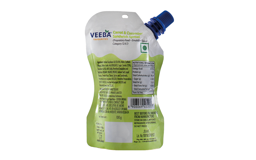 Veeba Carrot & Cucumber Sandwich Spread Chef's Special   Pouch  100 grams